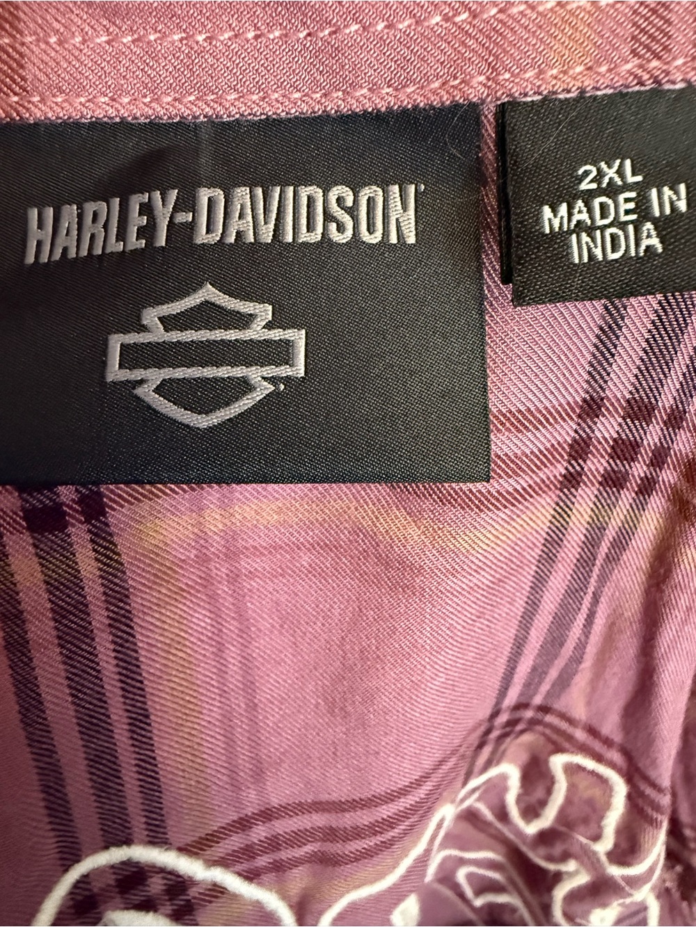 Harley-Davidson Pink Plaid Button-Down Shirt with Black Trim
